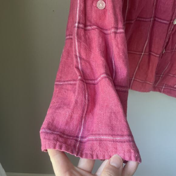 Vintage Studio Works Womens Button Down Size XL 100% Linen Plaid Pink - Picture 7 of 9